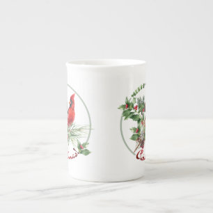 Holly Jolly Cardinal Greetings!   Bone China Mug