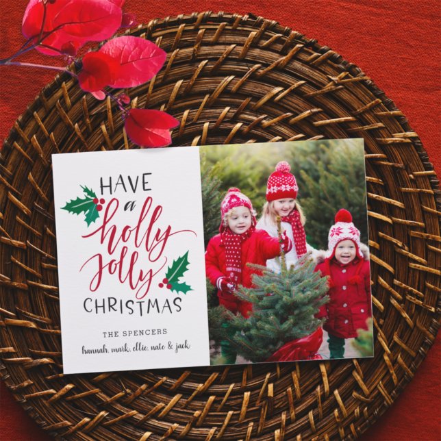 Holly Jolly | Carte de collage photo de vacances (Créateur téléchargé)