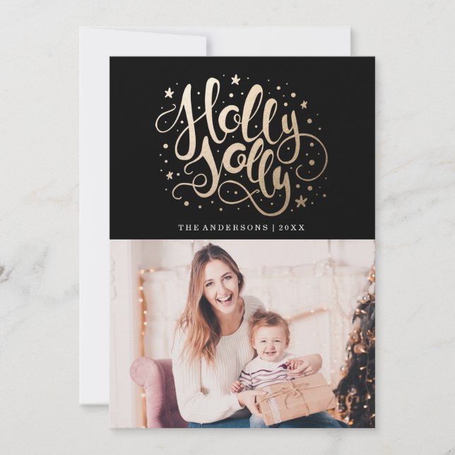 Holly Jolly | Carte photo de vacances (Devant)