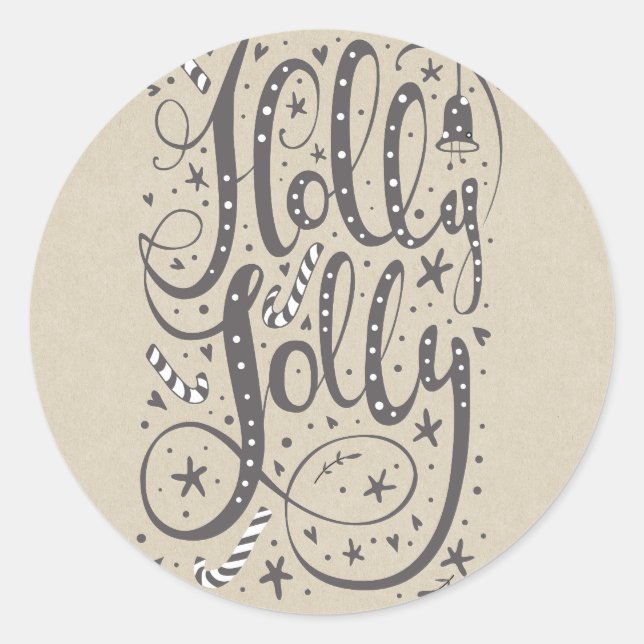 HOLLY JOLLY Christmas Candy Canes Rustic Holiday Classic Round Sticker (Front)