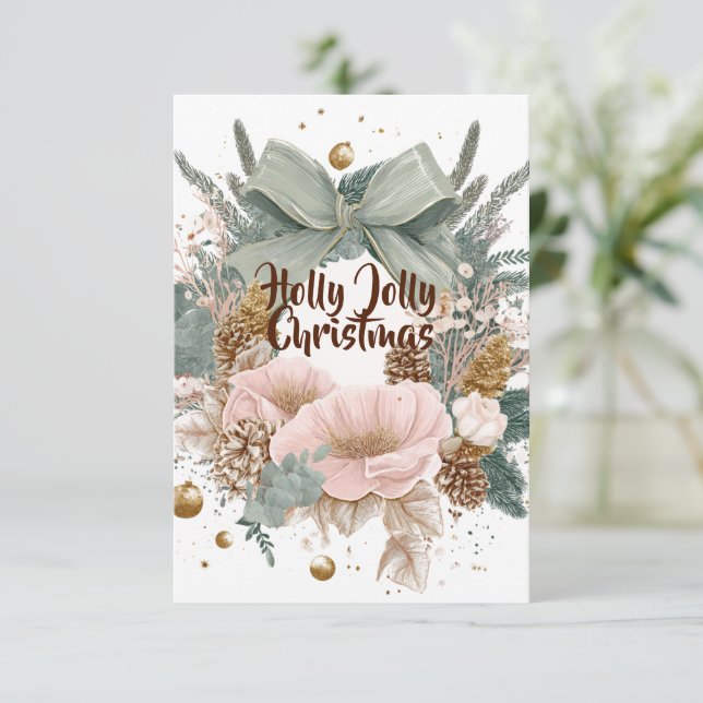 Holly Jolly Christmas Card – Festive Holiday Wish (Standing Front)