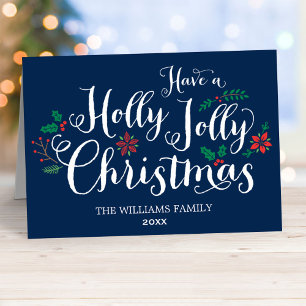 Holly Jolly Christmas Card   Navy Blue