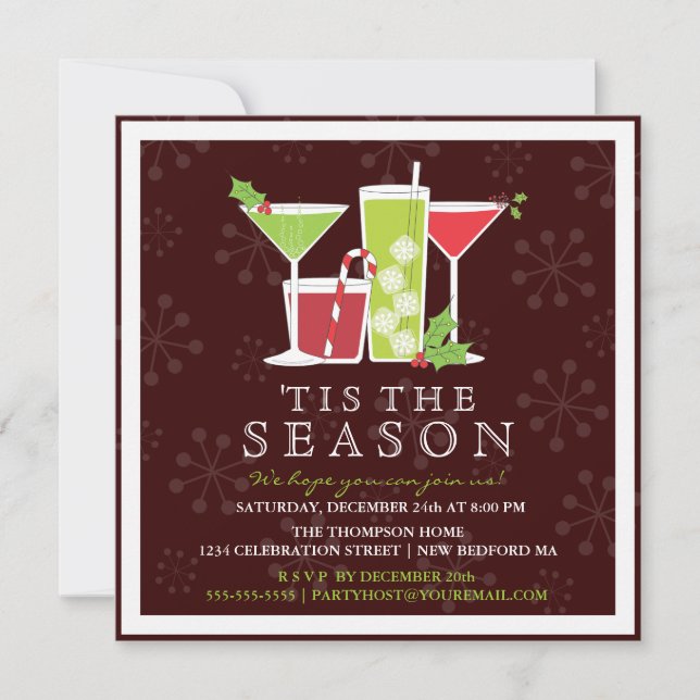 Holly Jolly Christmas Cocktail Party Invitation (Front)
