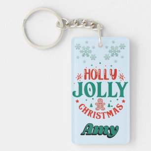 Holly Jolly Christmas Cute Gingerbread Man Retro Keychain
