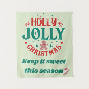 Holly Jolly Christmas Cute Gingerbread Man Retro Tapestry