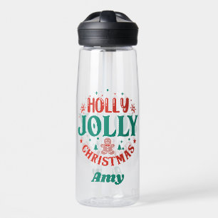 Holly Jolly Christmas Cute Gingerbread Man Retro Water Bottle