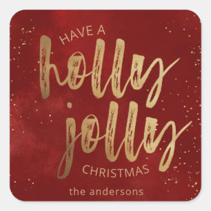 holly jolly Christmas faux foil brush script Square Sticker