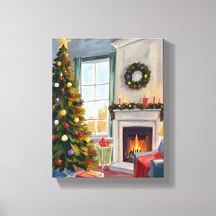 Holly Jolly Christmas Fireplace Tree Merry Canvas Print