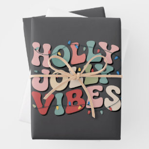 Holly Jolly Christmas Gift Family Xmas Holiday Wrapping Paper Sheet