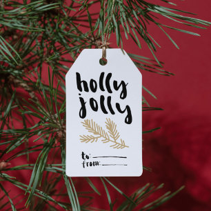 Holly Jolly Christmas Gift Tag with Pine Branch
