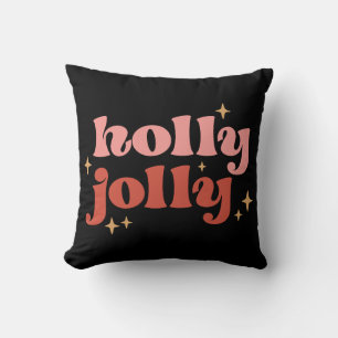 Holly Jolly Christmas Groovy Retro Throw Pillow