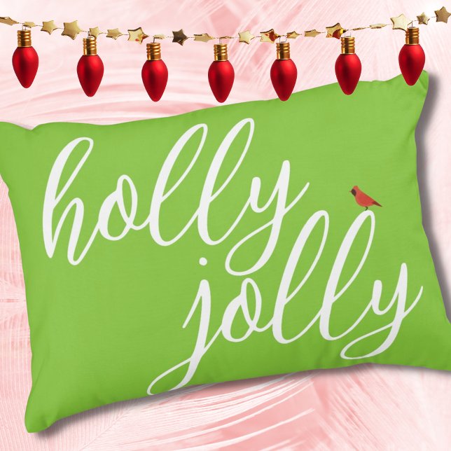 Holly Jolly Christmas Lime Green Red White Script Accent Pillow (Creator Uploaded)