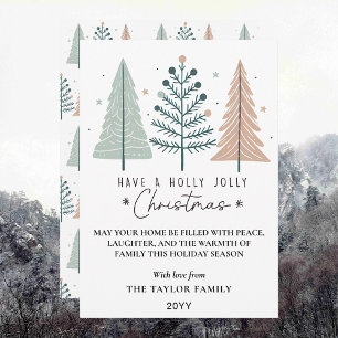 Holly Jolly Christmas Minimalist Boho Trees Holiday Card