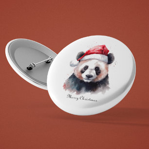 Holly Jolly Christmas Panda, custom 1 Inch Round Button