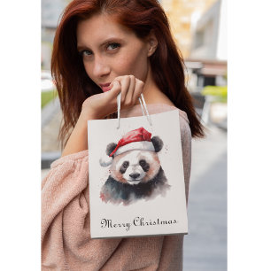 Holly Jolly Christmas Panda, custom Medium Gift Bag