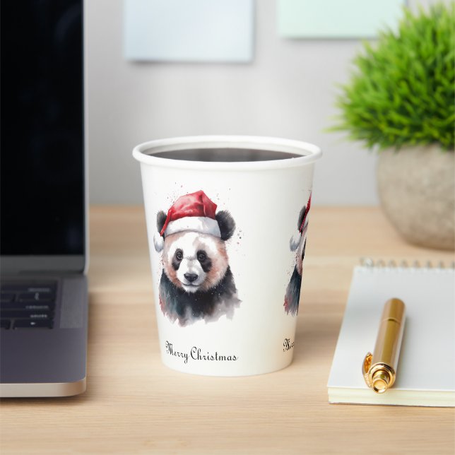 Holly Jolly Christmas Panda, custom Paper Cups (Insitu)