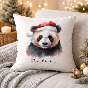 Holly Jolly Christmas Panda, custom Throw Pillow