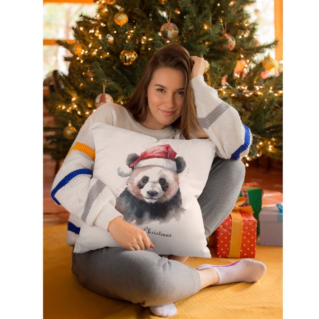 Holly Jolly Christmas Panda, custom Throw Pillow (Creator Uploaded)