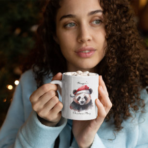 Holly Jolly Christmas Panda, custom Two-Tone Coffee Mug