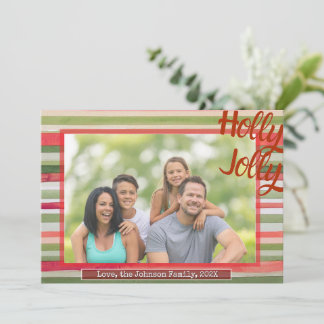 Holly Jolly Christmas Photo Card Festive Stripes