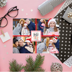 Holly Jolly Christmas plaid (add your photos) Holiday Card