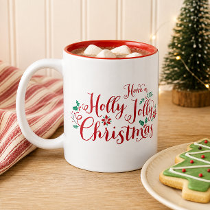 Holly Jolly Christmas Red Script Holiday Two-Tone Coffee Mug