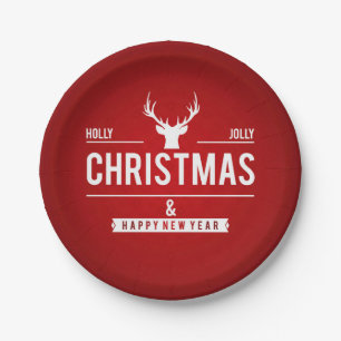 Holly Jolly Christmas Reindeer   Holidays Paper Plate