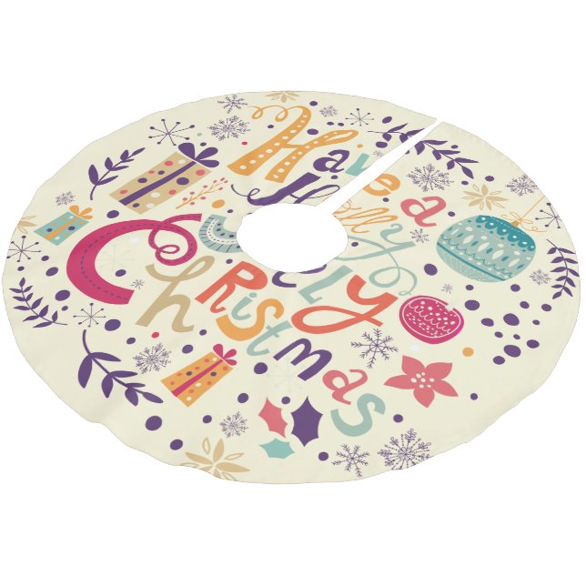 Holly Jolly Christmas Retro Wreath Brushed Polyester Tree Skirt (Angled)