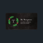 Holly Jolly Christmas Rustic Chalkboard Monogram Label<br><div class="desc">Charming,  rustic Christmas address label with your initial inside a holly wreath on a chalkboard background.</div>
