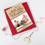 Holly Jolly Christmas Rustic Tan Photo Holiday Card<br><div class="desc">"Have a Holly Jolly Christmas" holiday photo cards feature a neutral kraft tan colored background, a dark brown handwritten style script, a border of red and green stripes, and festive berries, holly leaves, poinsettia, and winter evergreen design accents. Personalize with your photo and custom text. Photo credit: Livia Plaskey Photography...</div>