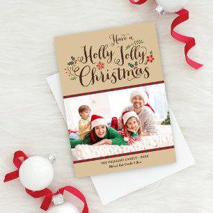 Holly Jolly Christmas Script Photo Holiday Card