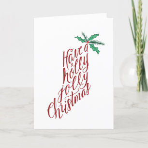 Holly Jolly Christmas stocking hand-lettered  Holiday Card