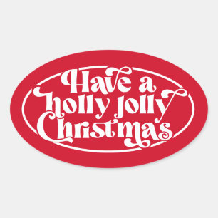Holly Jolly Christmas text Oval Sticker