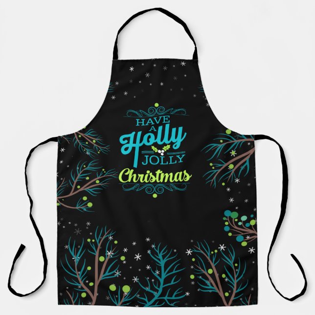 Holly Jolly Christmas Turquoise Lime and Black Apron (Front)