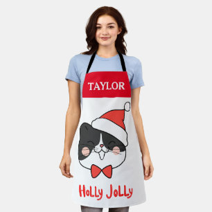 Holly Jolly Cute Christmas Santa Cat  Apron