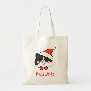 Holly Jolly Cute Christmas Santa Cat Tote Bag