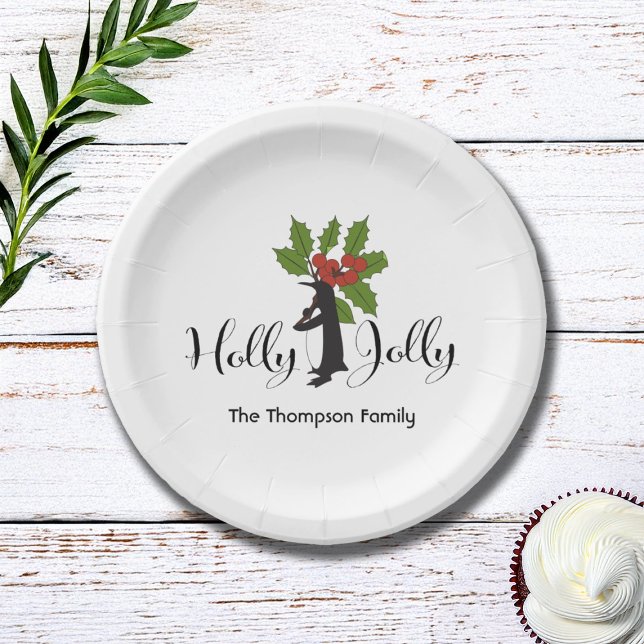 Holly Jolly Cute Funny Penguin Christmas Paper Plate (Creator Uploaded)
