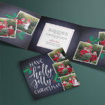 Holly Jolly | Cute Rustic Multi Photo Tri-Fold Holiday Card<br><div class="desc">Add a total of eight photos to this festive, rustic holiday photo card design in a unique trifold layout adorned with red and green holly sprigs on a chalkboard background. Front holds three square photos with "have a holly jolly Christmas" in hand lettered script typography. Personalize the inside with a...</div>