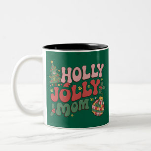 Holly Jolly Dog Mom Christmas Holiday Pet Lover Two-Tone Coffee Mug