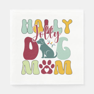 Holly Jolly Dog Mom Christmas Retro Napkin