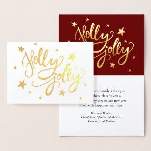 Holly Jolly   Elegant Gold Faux Foil Script Card