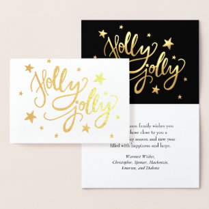 Holly Jolly   Elegant Gold Faux Foil Script Foil Card