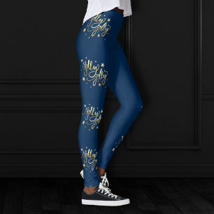 Holly Jolly   Elegant Gold Faux Foil Script Leggings