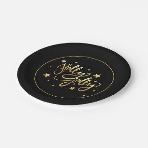 Holly Jolly   Elegant Gold Faux Foil Script Paper Plate