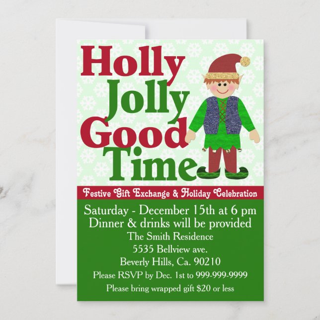 Holly Jolly Elf Gift Exchange Invitation (Front)