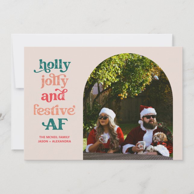 Holly Jolly et Festive AF Carte photo de vacances (Devant)