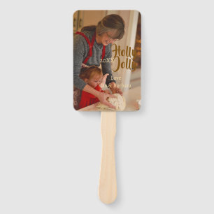 Holly Jolly family holiday photo beige year naboho Hand Fan