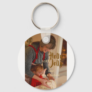 Holly Jolly family holiday photo beige year naboho Keychain