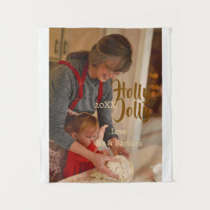 Holly Jolly family holiday photo beige year naboho Tapestry