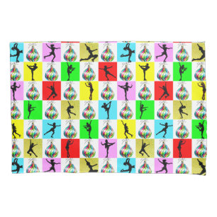 HOLLY JOLLY FIGURE SKATER CHRISTMAS DESIGN PILLOWCASE